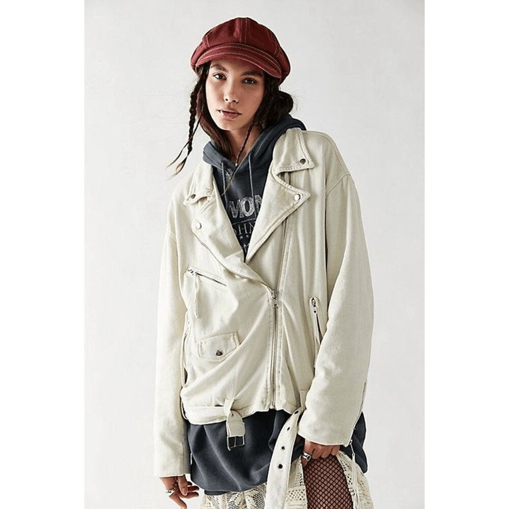 Free People We The Free Rebel Rebel Knit Moto Jacket Size XS Vanilla Creme